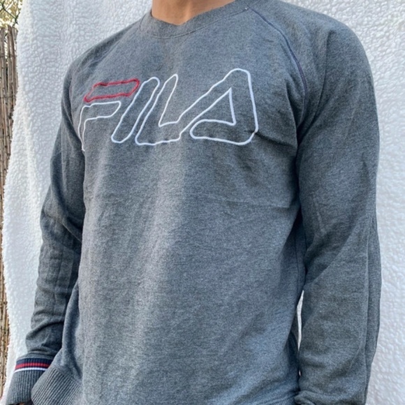 Vintage Fila Sweatshirt Embroidered Logo Charcoal Gray Men/Unisex Sz S Oversized - Picture 1 of 14